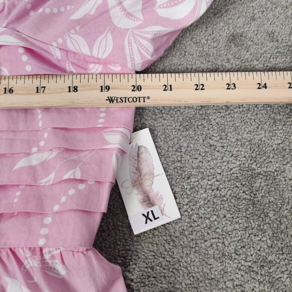 NEW Jessica Simpson Women's Blouse Size XL Cotton Pink White Floral Pleated Airy - Picture 8 of 9